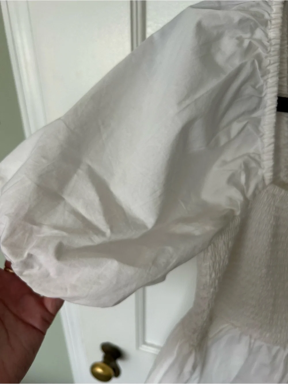 LOFT White Square Neck Puff Sleeve Smocked Peplum Top